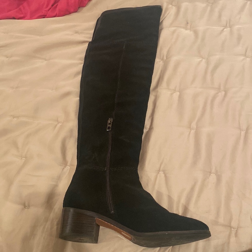 Black suede over the knee coach boots
